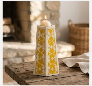 The Saffron Mosaic Bone Inlay Pillar Candle Holder