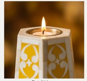 The Saffron Mosaic Bone Inlay Pillar Candle Holder