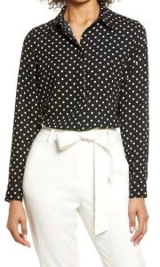 Ladies Black Cotton Polka Dot Printed Shirt