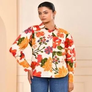 Ladies Flower Printed Cotton Shirt