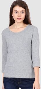 Ladies Grey Long Sleeve Crew Neck T-shirt