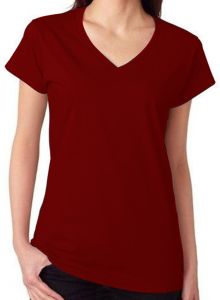 Ladies Maroon Cotton V Neck T-Shirt