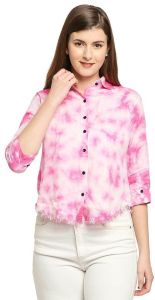 Ladies Pink Cotton Tie Dye Printed Shirt