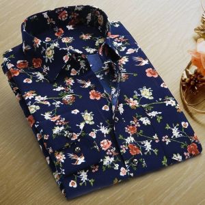 Mens Blue Floral Printed Cotton Shirt