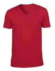 Mens Red Cotton V Neck T-Shirt