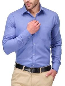 Mens Sky Blue Plain Cotton Formal Shirt