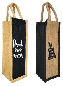 Jute Printed Water Bottle Bags