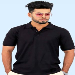 Mens Black Cotton Bio Washed Polo T-Shirt