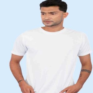 Mens Plain White Polyester Round Neck T-Shirt
