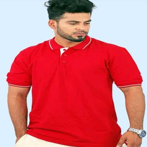 Mens Red and White Line Cotton Bio Washed Polo T-Shirt