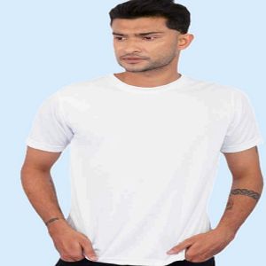 Mens White Polyester Round Neck T-Shirt