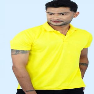 Mens Yellow Polyester Polo T-Shirt
