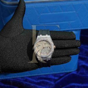 14K Rose Gold Moissanite Iced Out Silicone Band Watch