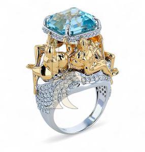 14k Two Tone Gold Aquamarine Ring