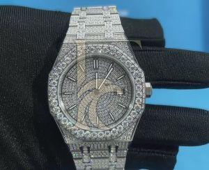 14K White Gold Bust Down Moissanite Watch