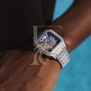 14K White Gold Moissanite Skeleton Watch
