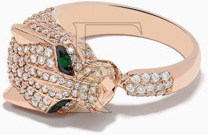 Signature 14k Rose Gold Emerald Diamond Panther Ring