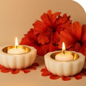 Round Marble Brass Diya