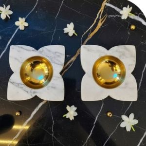 Square Marble Brass Diya