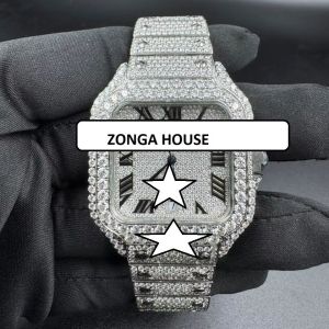 41mm Luxury Stainless Steel Square Moissanite Diamond Watch