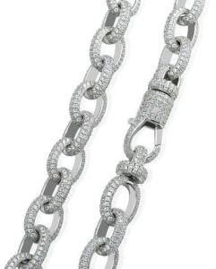 925 Sterling Silver Moissanite Diamond Studded Large Cuban Link Chain