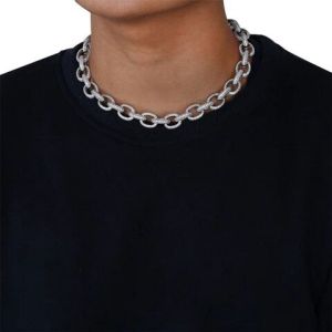 925 Sterling Silver Moissanite Diamond Studded Large Cuban Link Chain