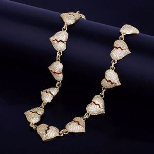 925 Sterling Silver Moissanite Diamonds Studded Broken Heart Cuban Chain