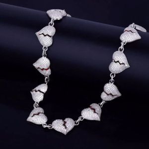 925 Sterling Silver Moissanite Diamonds Studded Broken Heart Cuban Chain
