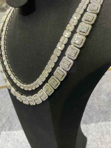 925 Sterling Silver Round Brilliant Cut Moissanite Diamond Cuban Chain