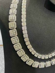 925 Sterling Silver Round Brilliant Cut Moissanite Diamond Cuban Chain