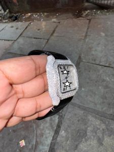 Square Stainless Steel Cut Moissanite Diamond Hip Hop Watch