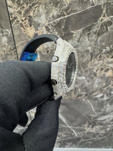 Stainless Steel Half Iced Moissanite Diamond Rubber Strap Watch