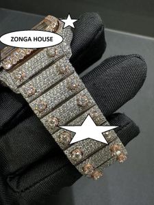 Unisex Luxury Stainless Steel Analog Iced Moissanite Watch