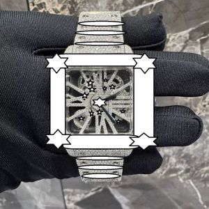 Unisex Luxury Stainless Steel Glass Dial Iced Moissanite Watch