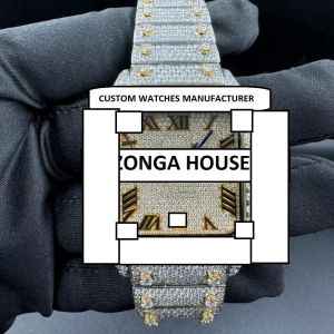 Unisex Stainless Steel Analog Iced Out Moissanite Watch