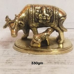 Pure Brass Kamdhenu Cow with Calf Statue