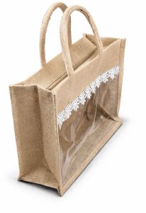 Brown Jute Printed Tote Bag