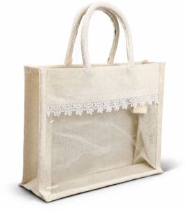 Brown Jute Printed Tote Bag