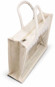 Brown Jute Printed Tote Bag