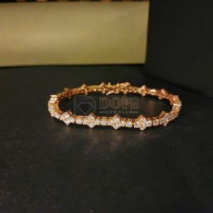 14kt Solid Gold Single Line Design Round Cut Diamond Bracelet