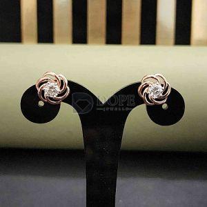 18KT Rose Gold Designer Round Cut Diamond Stud Earrings