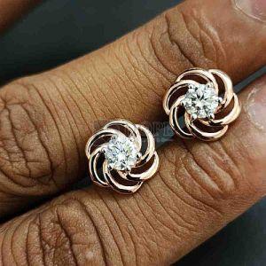 18KT Rose Gold Designer Round Cut Diamond Stud Earrings