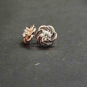 18KT Rose Gold Designer Round Cut Diamond Stud Earrings