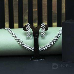925 Sterling Silver Luxury Womens Diamond Necklace Set