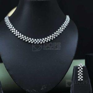 925 Sterling Silver Luxury Womens Diamond Necklace Set