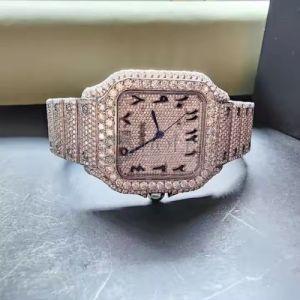 Arabic Square Dial Full Iced Out Swiss Movement D-VVS Moissanite Diamond Watch