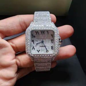 Arabic Square Dial Full Iced Out Swiss Movement D-VVS Moissanite Diamond Watch