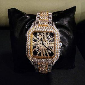 Cartier Santos Skeleton Style Iced Out Diamond Watch