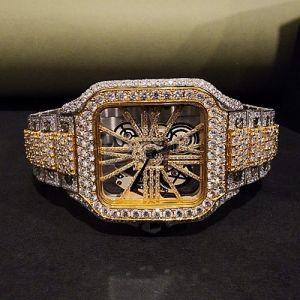 Cartier Santos Skeleton Style Iced Out Diamond Watch