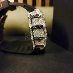 Chronograph Moissanite Diamond Watch With Black Rubber Belt